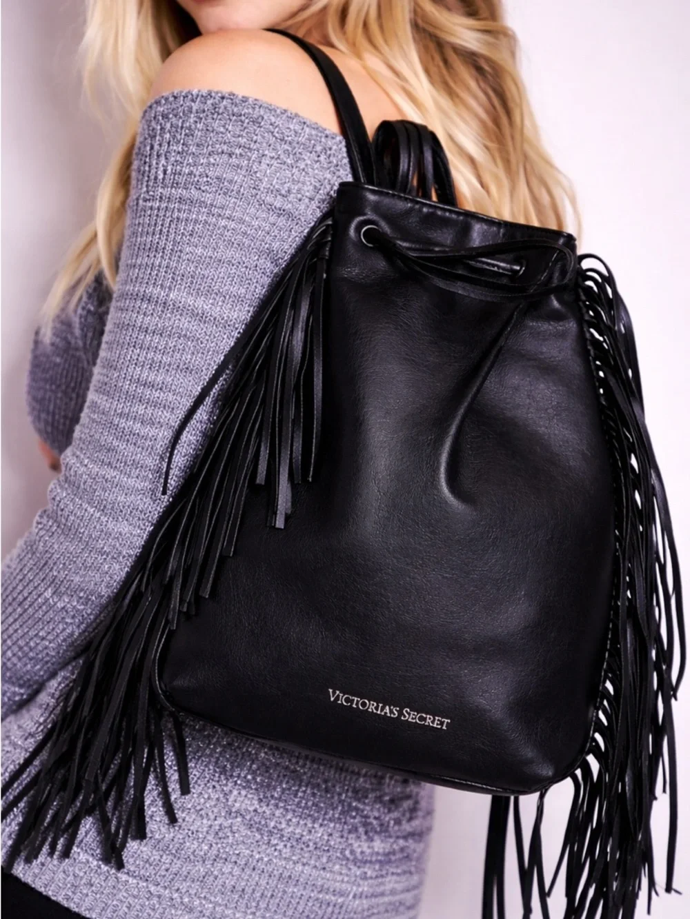Victoria’s Secret Fringe Backpack Black + Matching Coin Purse